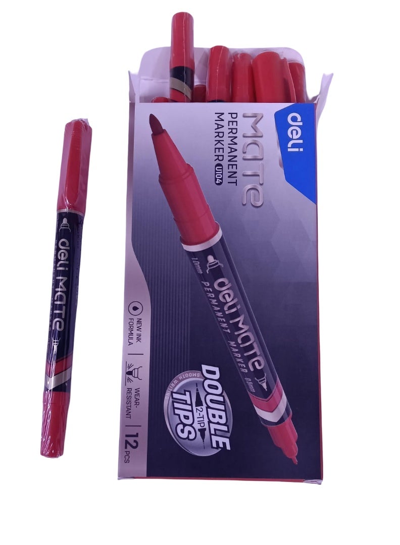 ديلي قلم تحديد دائم ذو رأسين من ديلي U104، أحمر اللون - Image 2